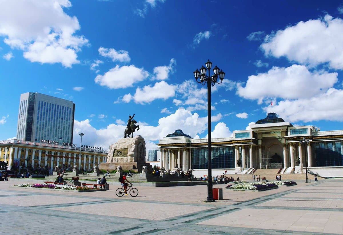 Sukhbaatar Square with the Government Palace and Sukhbaatar monument