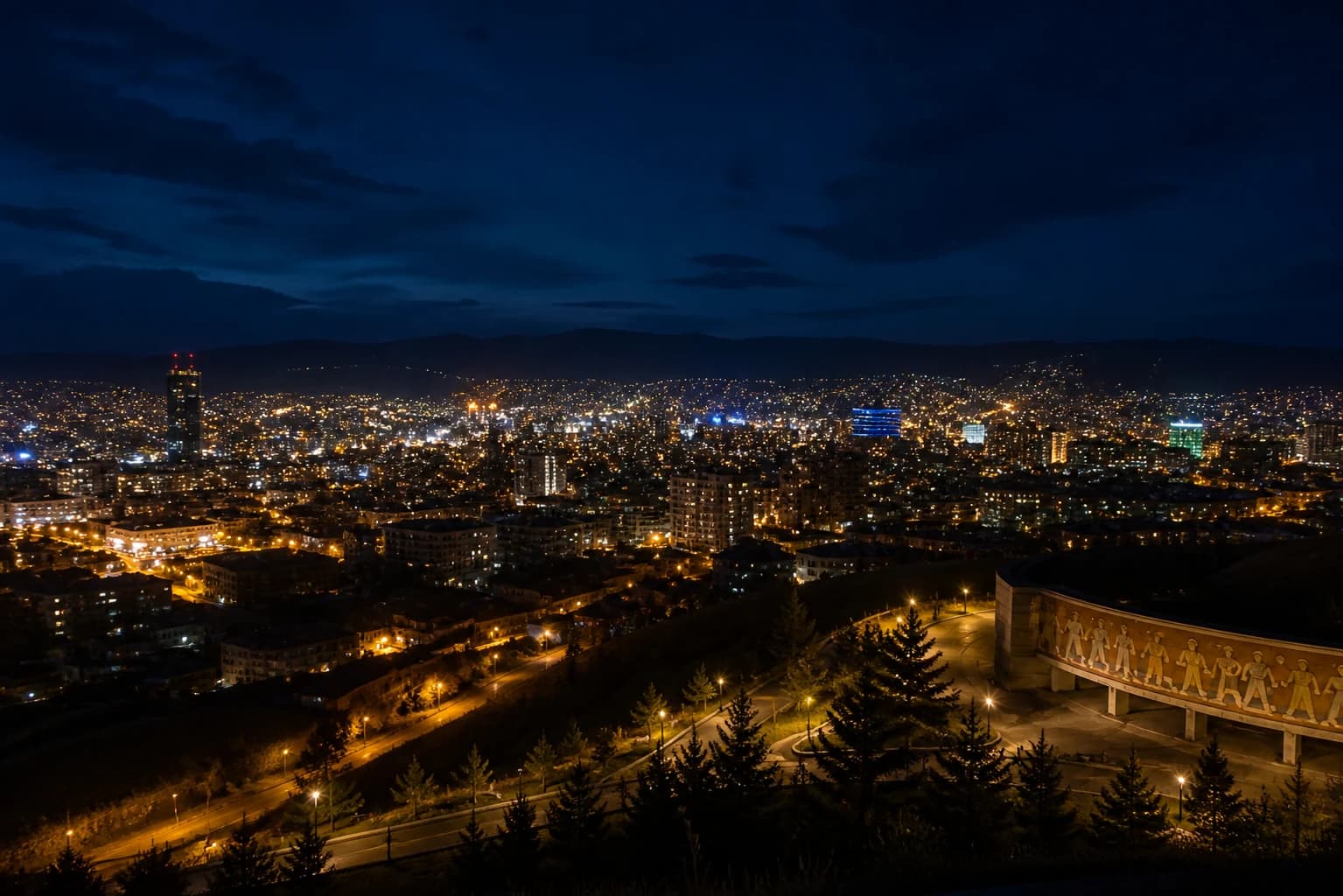 Ulaanbaatar illuminated at night from Zaisan Hill